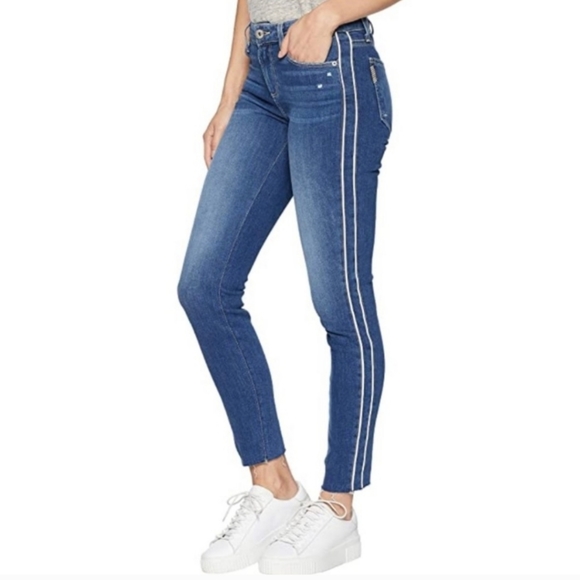 PAIGE Verdugo Ankle Piping Raw Hem Jean In Indigo/Cream, Size 28 - Picture 1 of 17